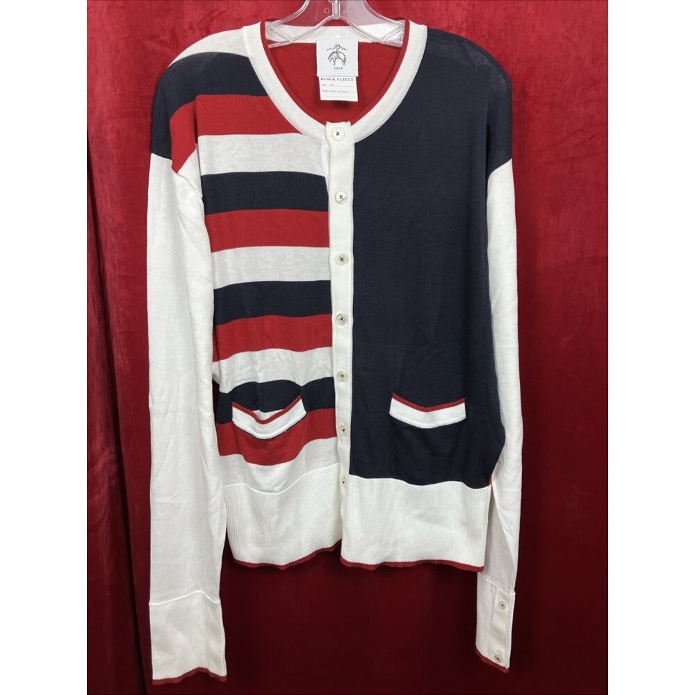 Sz BB5 XL Black Fleece Cotton Knit Cardigan Color Block Thom Browne